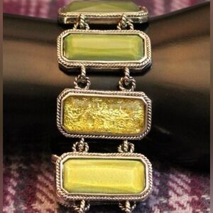 Lia Sophia Green Acrylic Silver-tone Bracelet • Vintage • Shades of Green • EUC